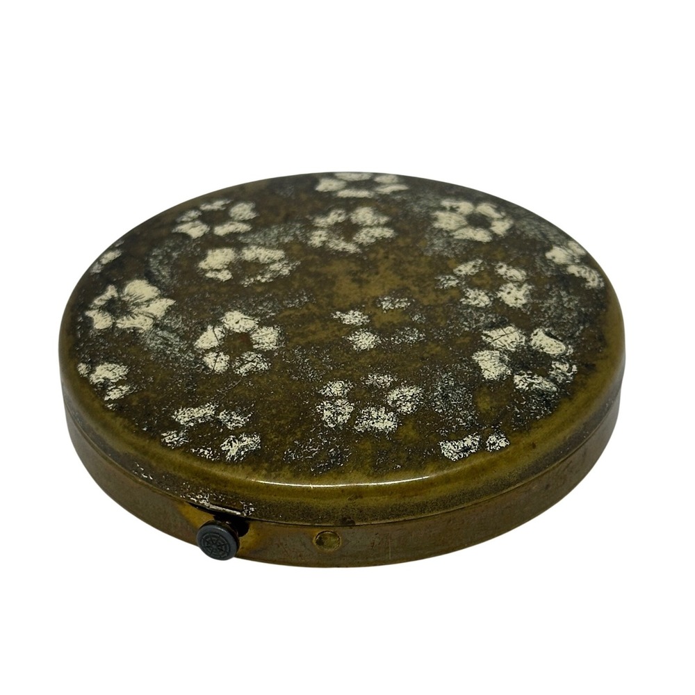VTG Stratton Pocket Compact Gold Tone Floral Enamel Makeup Vanity Case‎